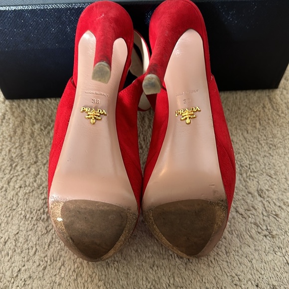 Prada Red Suede heels size 38 - Picture 3 of 5
